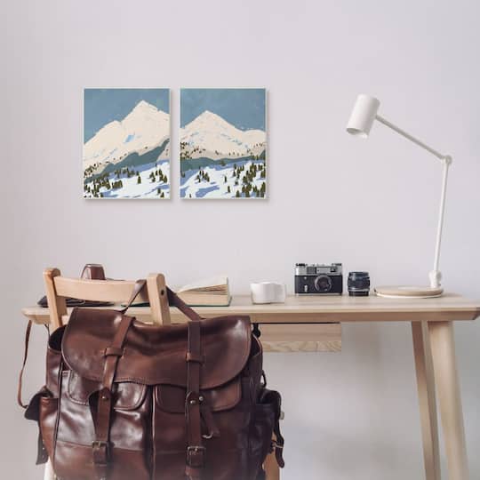 Stupell Industries Snowy Mountain Forest Landscape Calming Blue Peaks Canvas Wall Art